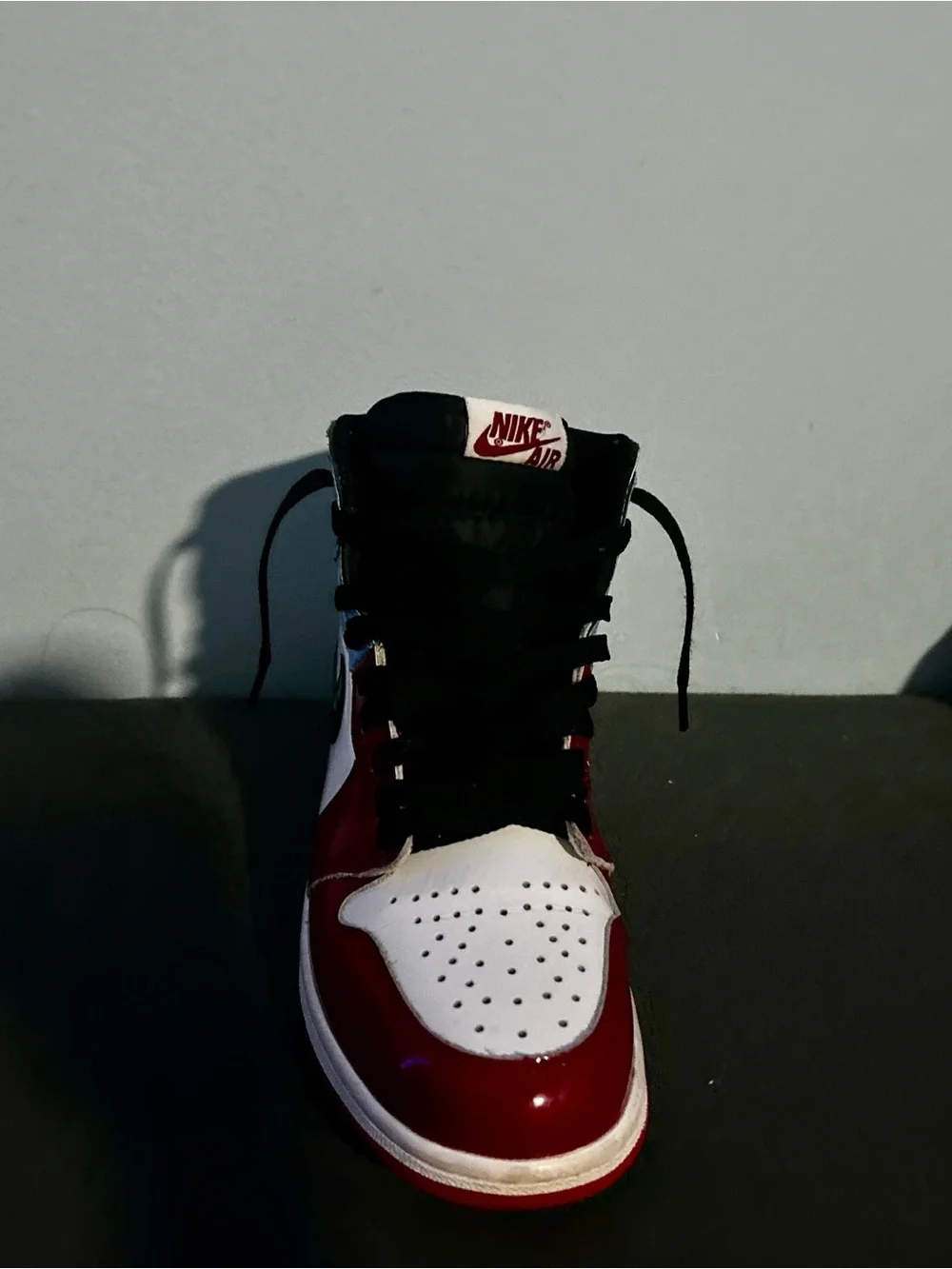 Nike Jordan 1 High-Top Sneaker in Red White Blue with Black Swoosh